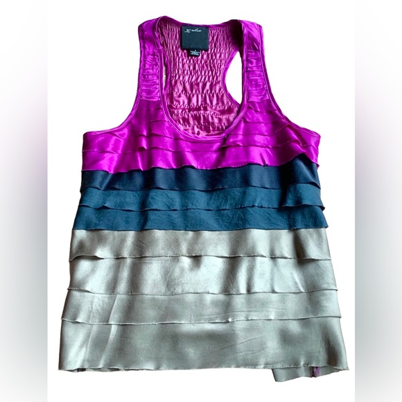 ANTHROPOLOGIE 100% SILK TIERED RUFFLE COLOR BLOCK TOP CAMI BLOUSE SMALL NEW $250 - Picture 4 of 6